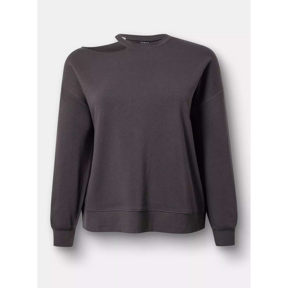 Torrid Cut Out Sweatshirt Womens 2X Black Cozy Fleece Drop Shoulder Edgy Grunge